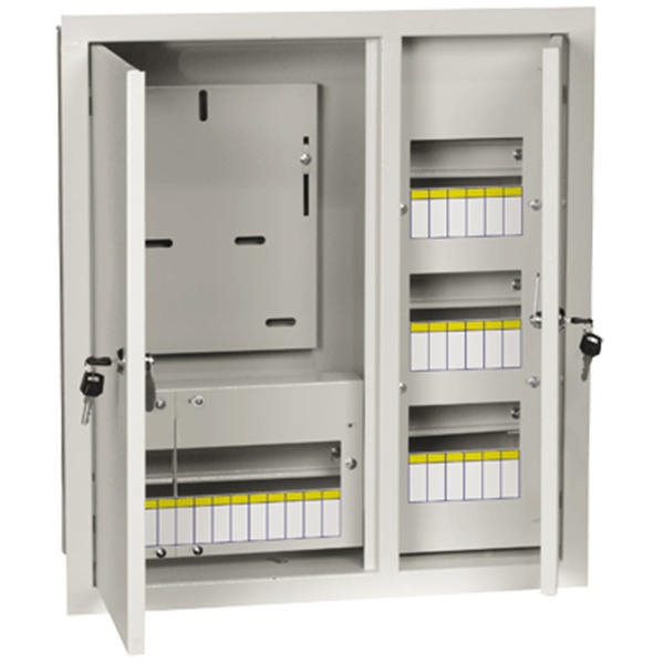 Щит металлический ИЭК ЩУРв-3/30зо-1 36 УХЛ3 IP31 на 3-фазный счетчик и 30 модулей встраиваемый