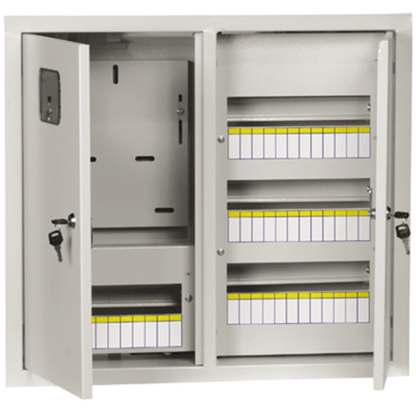 Щит металлический ИЭК ЩУРв-3/48зо-1 36 УХЛ3 IP31 на 3-фазный счетчик и 48 модулей встраиваемый