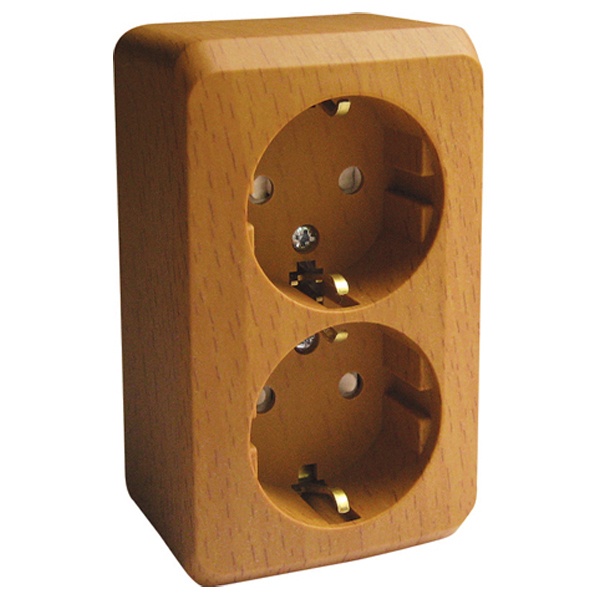 Накладная розетка двойная с заземлением со шторками SE Этюд темный бук
