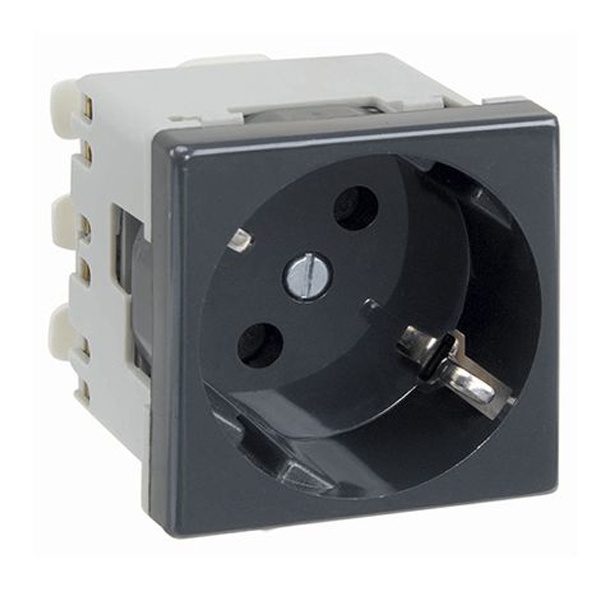 Розетка Simon K45 2к+з 16A 45х45мм, винтовые клеммы, графит