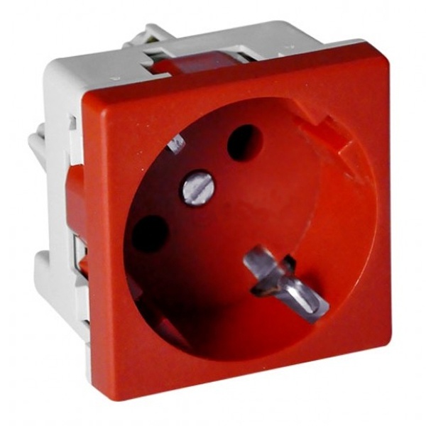 Розетка Simon K45 2к+з 16A 45х45мм, безвинтовые клеммы, красный