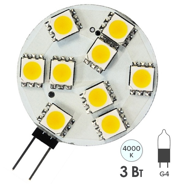 Лампа светодиодная круг Feron LB-16 3W 4000K 12V G4 200Lm 30x41mm белый свет