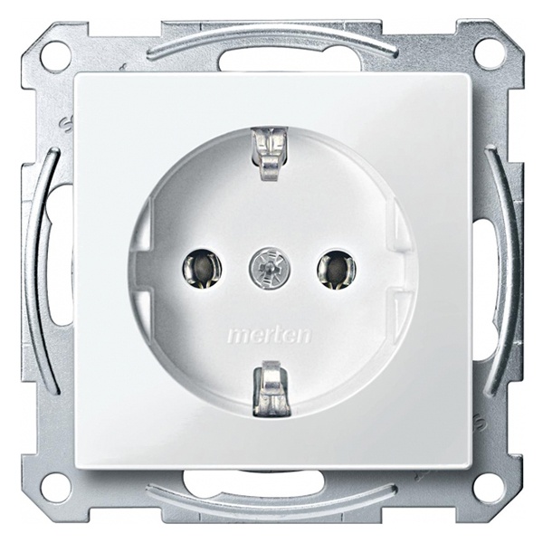 Розетка с заземлением автозажим Merten System M Полярно-белый
