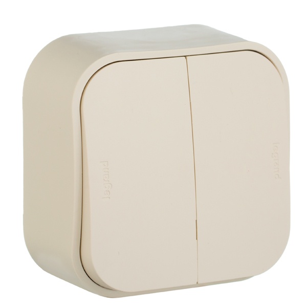 Накладной выключатель двухклавишный Legrand Quteo слоновая кость (бежевый)