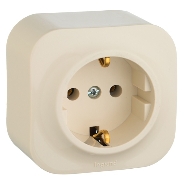 Накладная розетка Legrand Quteo с заземлением слоновая кость (бежевый)