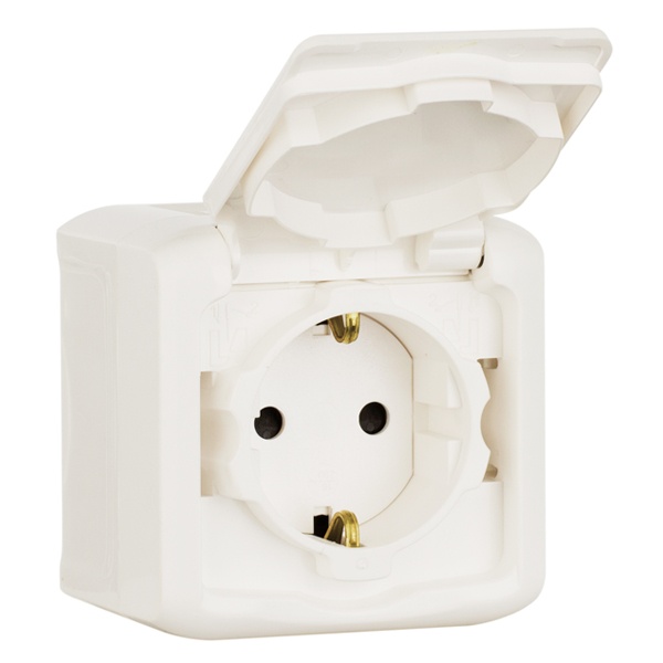 Розетка Legrand Quteo с заземлением со шторками IP44 белая