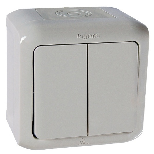 Переключатель двухклавишный Legrand Quteo IP44 серый