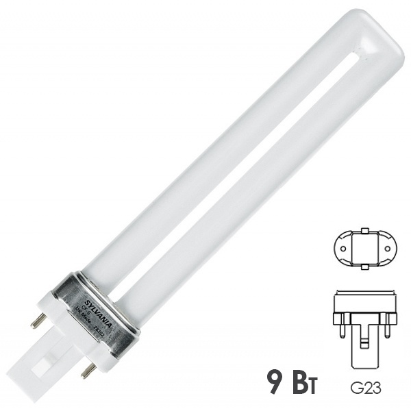 Лампа УФ в ловушки для насекомых Sylvania Lynx-S 9W UVA BL 368 nm G23 сушка гель лака