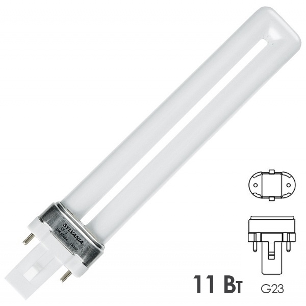 Лампа УФ в ловушки для насекомых Sylvania Lynx-S 11W UVA BL 368 nm G23 сушка гель лака