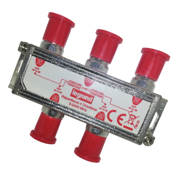 Сплиттер Legrand 4 выхода затухание 8,5дБ 0-2400МГц под F-разъём