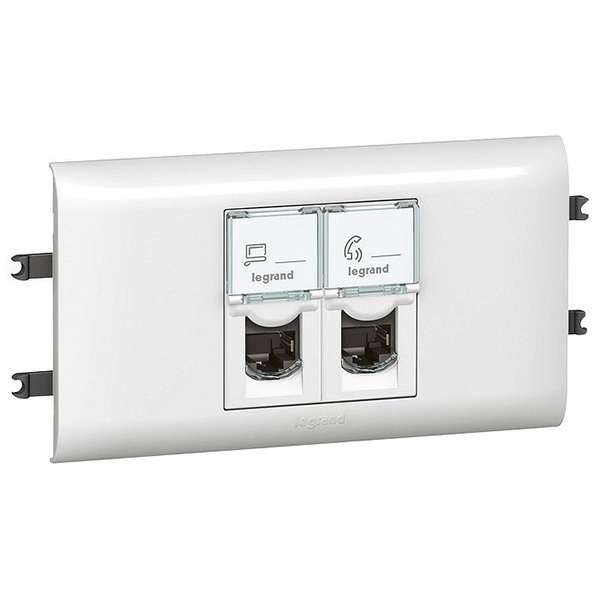 Розетка 2хRJ45 Legrand DLP Mosaic Кат.5 FTP с рамкой и суппортом для кабель-канала с крышкой 65мм