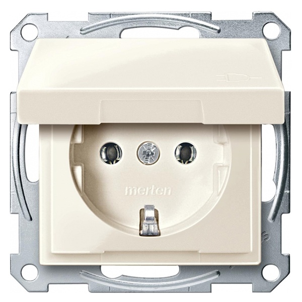 Розетка с заземлением с крышкой автозажим Merten System M Бежевый
