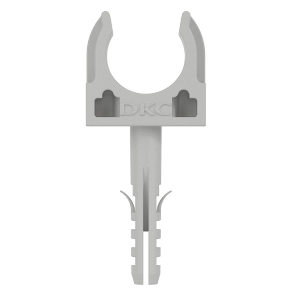 Держатель-клипса DKC для труб и гофры с защелкой и дюбелем 16 мм серый