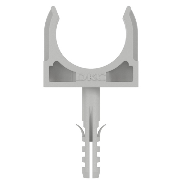 Держатель-клипса DKC для труб и гофры с защелкой и дюбелем 25 мм серый