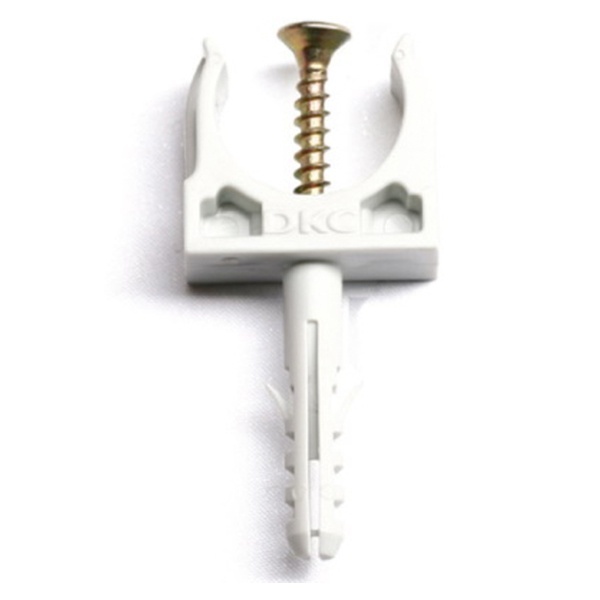 Держатель-клипса DKC для труб и гофры с защелкой и дюбелем 32 мм серый