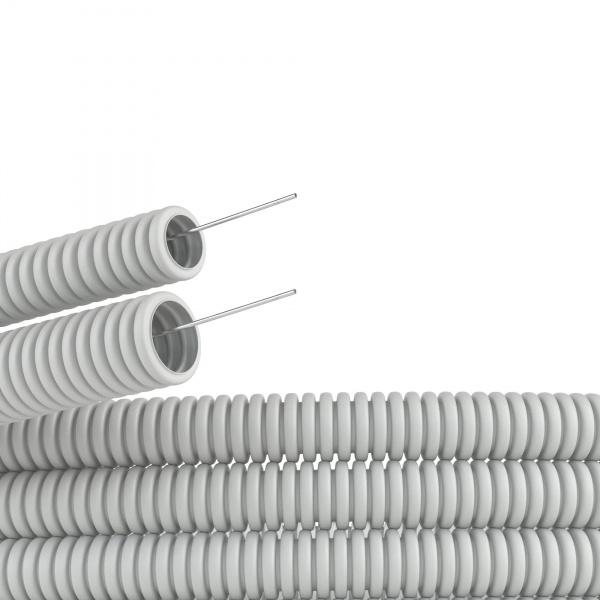 Труба гофрированная ПВХ DKC 32 мм гибкая тяжёлая с протяжкой серая [бухта 25м] (гофра для кабеля)