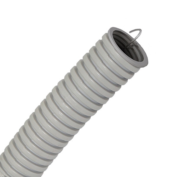 Труба гофрированная ПВХ Строитель 16 мм гибкая с протяжкой серая [бухта 100м] (гофра для кабеля)