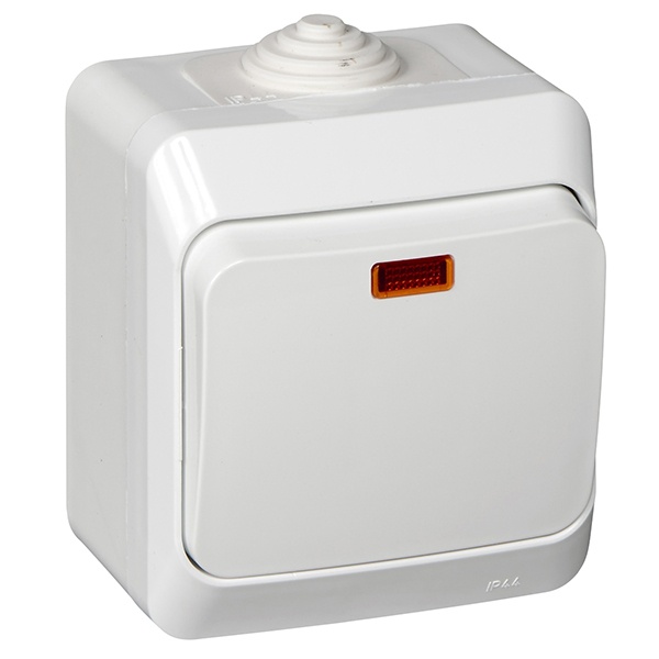 Выключатель одноклавишный с подсветкой SE Этюд IP44 белый