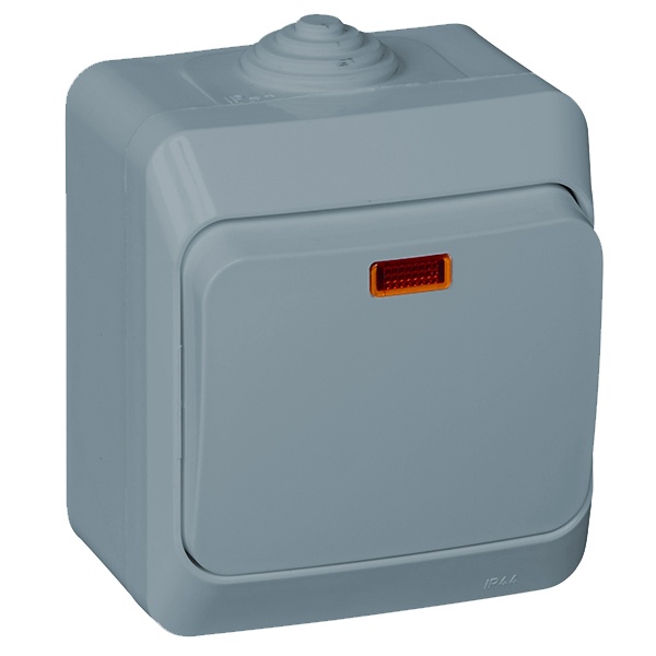 Выключатель одноклавишный с подсветкой SE Этюд IP44 серый