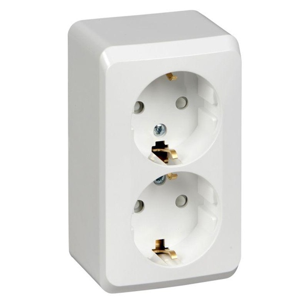 Накладная розетка двойная с заземлением SE Этюд белая