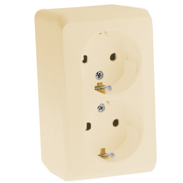 Накладная розетка двойная с заземлением SE Этюд кремовая