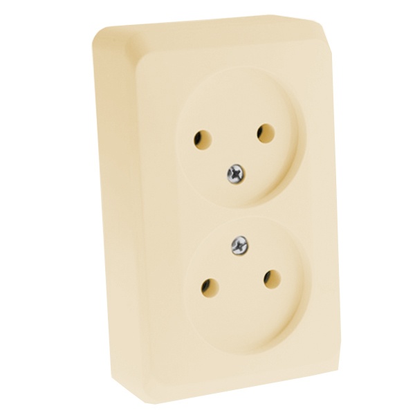 Накладная розетка двойная без заземления SE Этюд кремовая