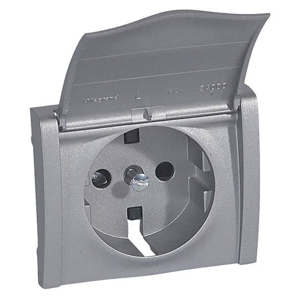 Накладка розетки с заземлением с крышкой Legrand Galea Life Aluminium