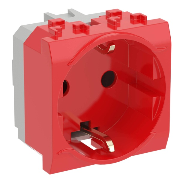 Розетка DKC Brava 2 модуля с заземлением со шторками красная