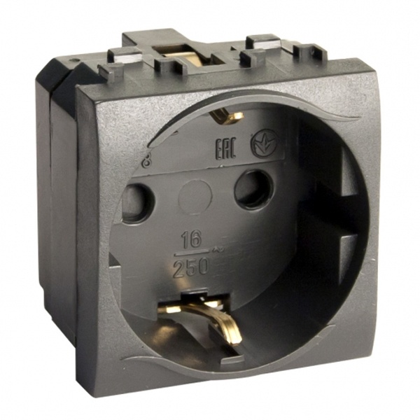 Розетка DKC Brava с заземлением со шторками 2 модуля черная