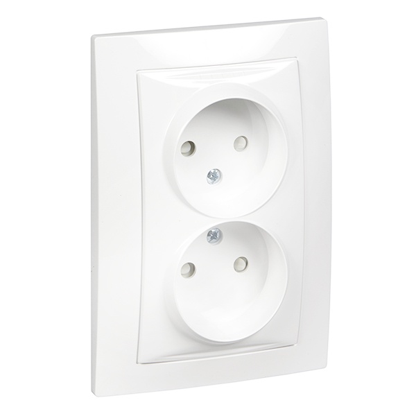 Розетка двойная без заземления со шторками с рамкой SE Unica, белый