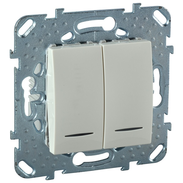 Выключатель двухклавишный с подсветкой SE Unica, бежевый