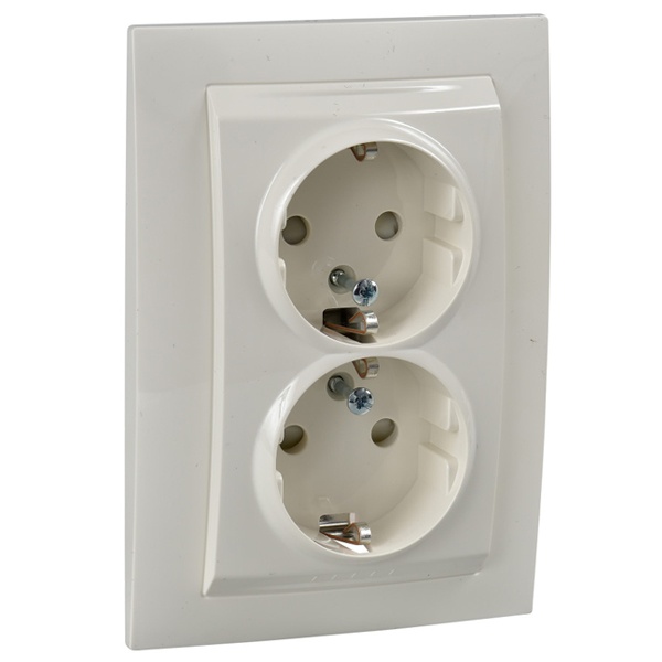 Розетка двойная без заземления со шторками с рамкой SE Unica, бежевый