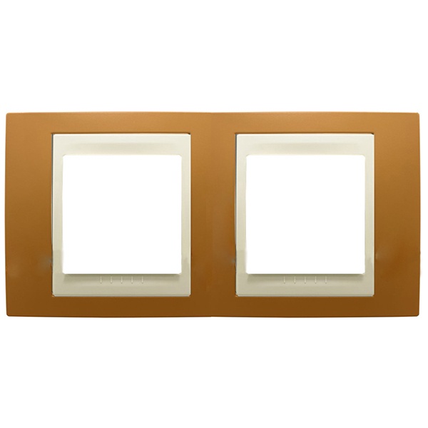 Рамка Unica хамелеон 2 поста горизонтальная оранжевый/бежевая