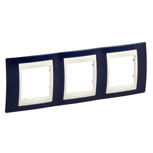 Рамка Unica хамелеон 3 поста горизонтальная индиго/бежевая