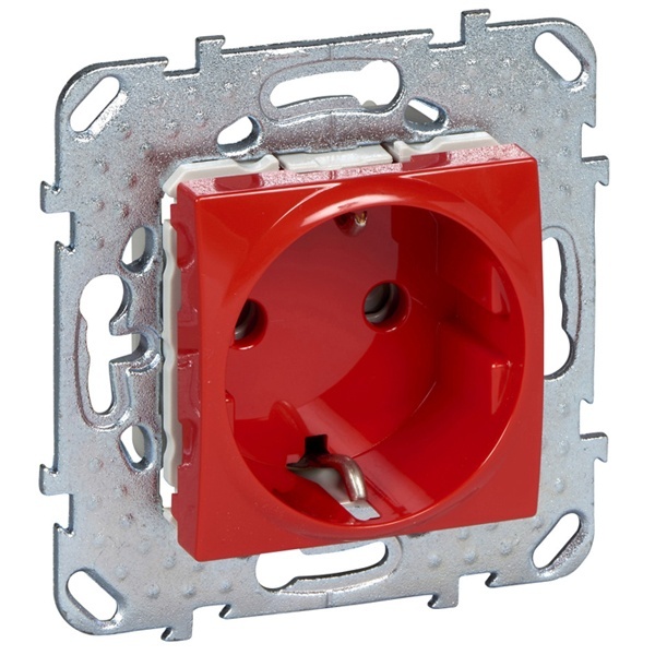 Розетка Unica с заземлением со шторками (винтовой зажим) Красный