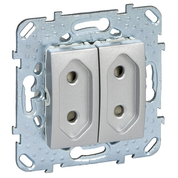 Розетка 2 модуля 10 А со шторками SE Unica Top, алюминий