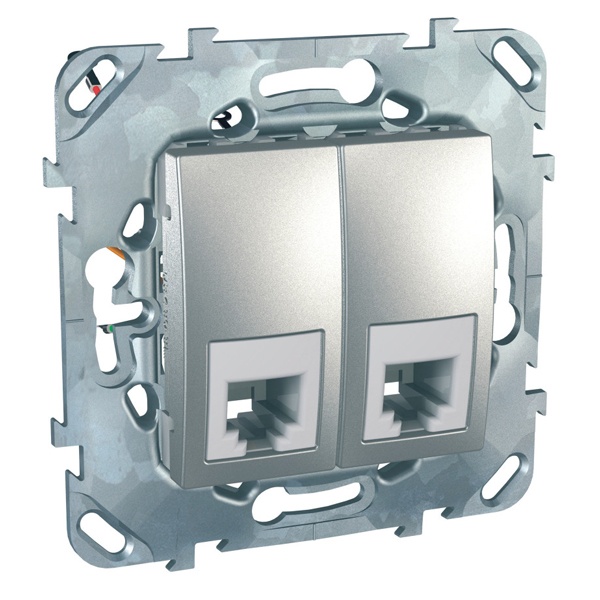 Телефонная розетка 2хRJ11 (4 контакта) SE Unica Top, алюминий