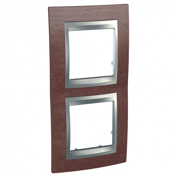 Рамка Unica Top 2 поста вертикальная Табачное дерево-Алюминий