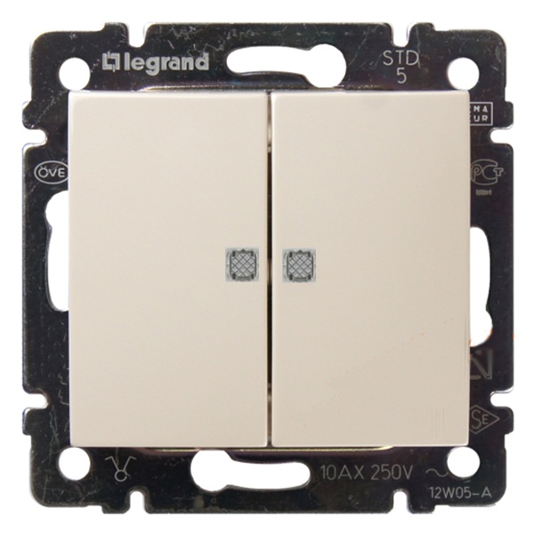 Выключатель двухклавишный Legrand Valena с подсветкой слоновая кость (бежевый)