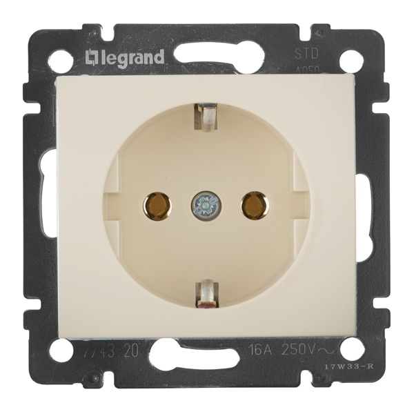 Розетка Legrand Valena с заземлением со шторками слоновая кость (бежевый)
