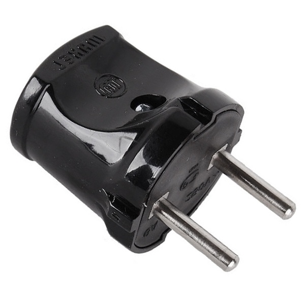 Вилка без заземления Makel 2P 6А прямая черная