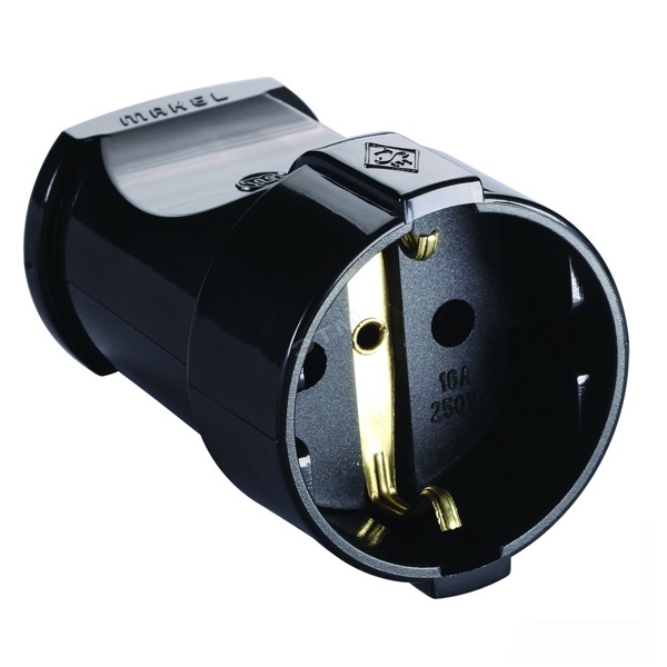 Розетка переносная без заземления Makel 2P 10А прямая черная