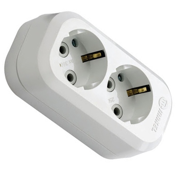 Колодка электрическая Makel на 2 розетки 16А с заземлением белая