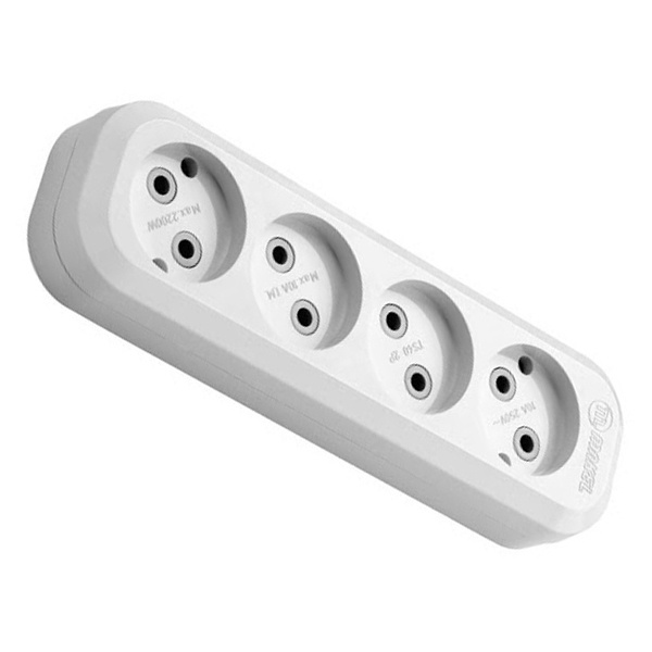 Колодка электрическая Makel на 4 розетки 10А без заземления белая