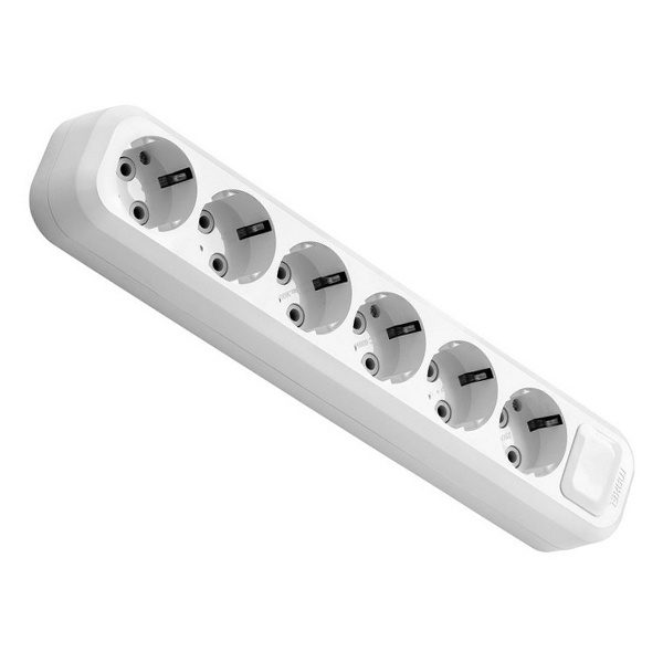 Колодка электрическая Makel на 6 розеток 16А с заземлением белая