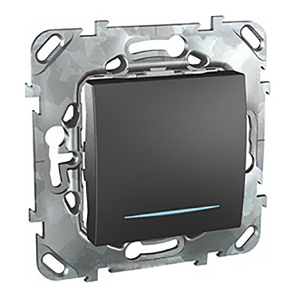 Одноклавишный кнопочный выключатель с подсветкой SE Unica Top, графит