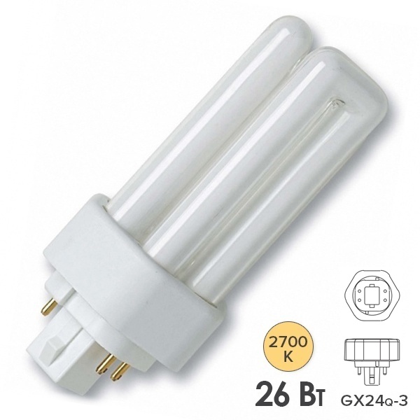Лампа компактная люминесцентная Osram Dulux T/E Plus 26W/827 2700K GX24q-3 теплая