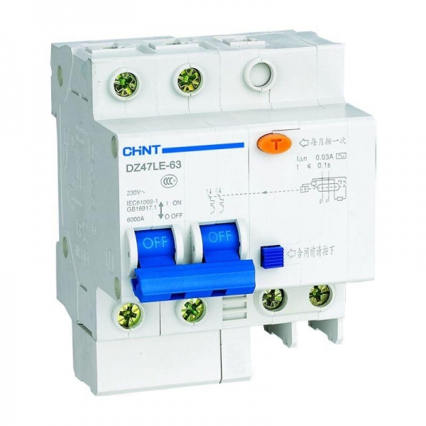 Дифференциальный автомат Chint DZ47LE-63 2P С40А 30мА тип AC однофазный электронный 6кА (R) (дифавтомат, АВДТ)