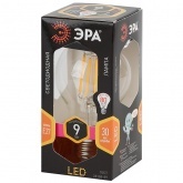 Лампа светодиодная филаментная ЭРА F LED A60 9W 827 2700K 220V E27 прозрачная теплый свет