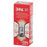 Лампа H1 12V 55W +50% P14,5s автомобильная галогенная, противотуманная, ближнего/дальнего света ЭРА
